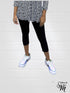 Capri Length soft women's Legging. Three button trim at the leg opening emcees the look - P001